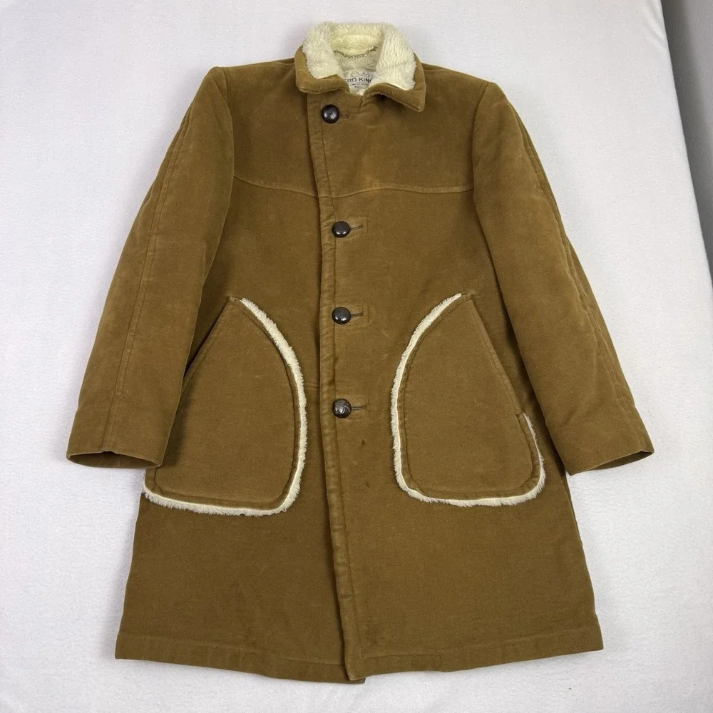 Vintage 60s Zero King Sherpa Lined Corduroy Car Coat Mens 40 Brown Made in USA